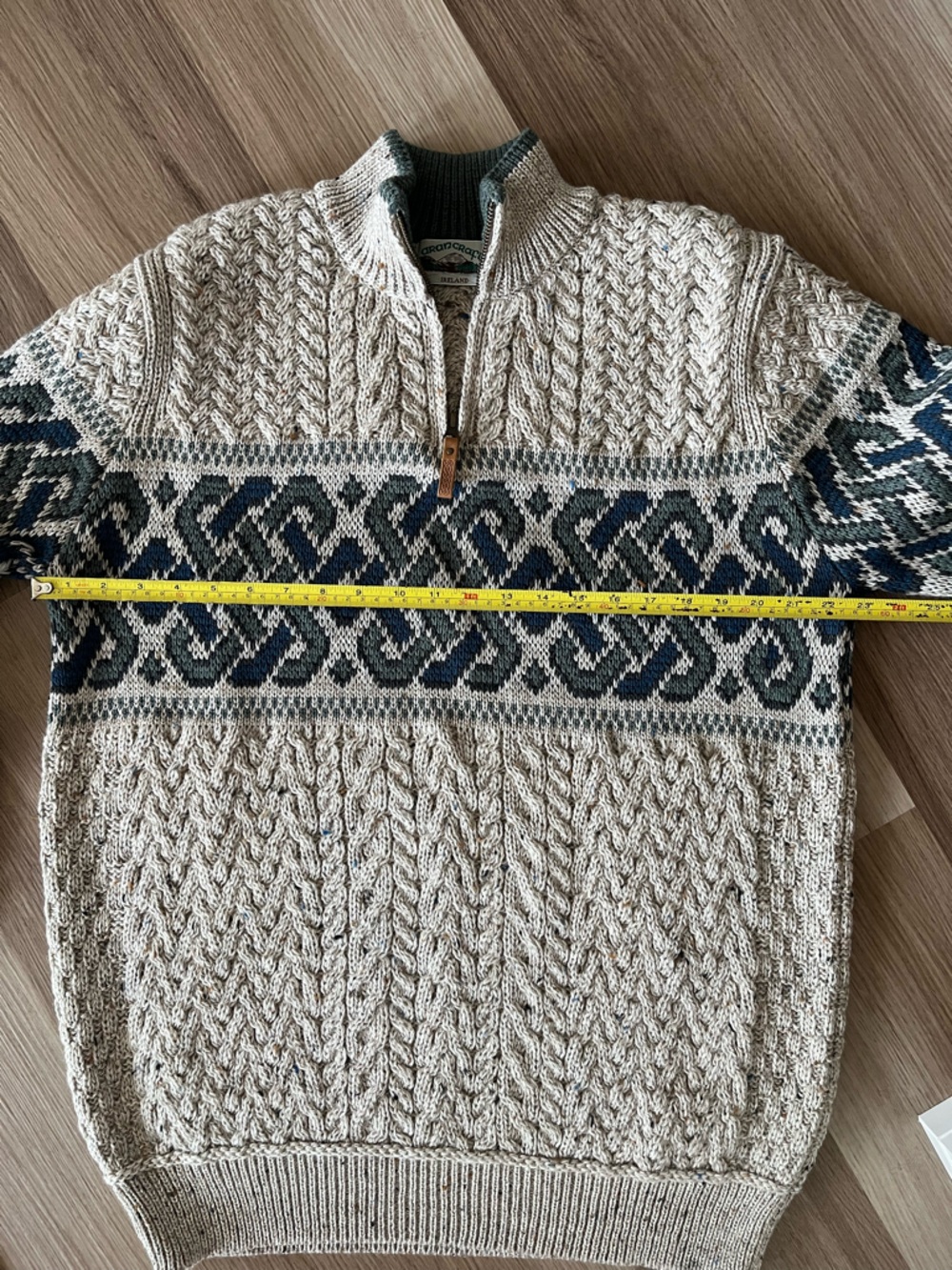 Aran Crafts Ireland Wool Sweater XL Fisherman Cable Knit Nordic zip Pullover - Picture 6 of 9